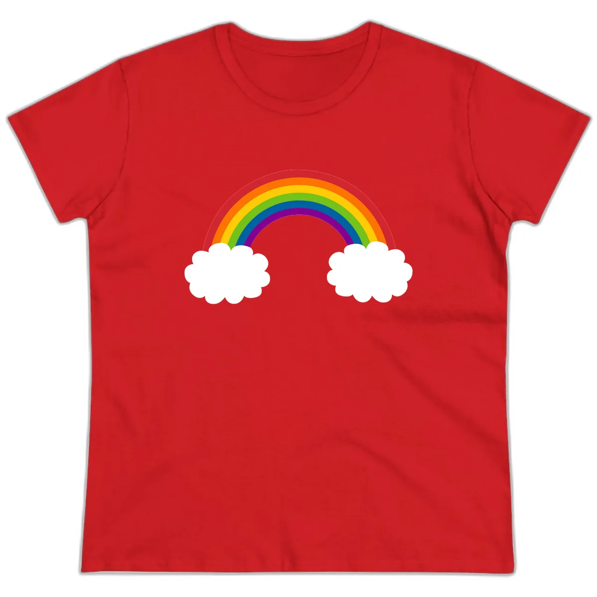 Rainbow Bridge Between Clouds Ladies Tee in Red