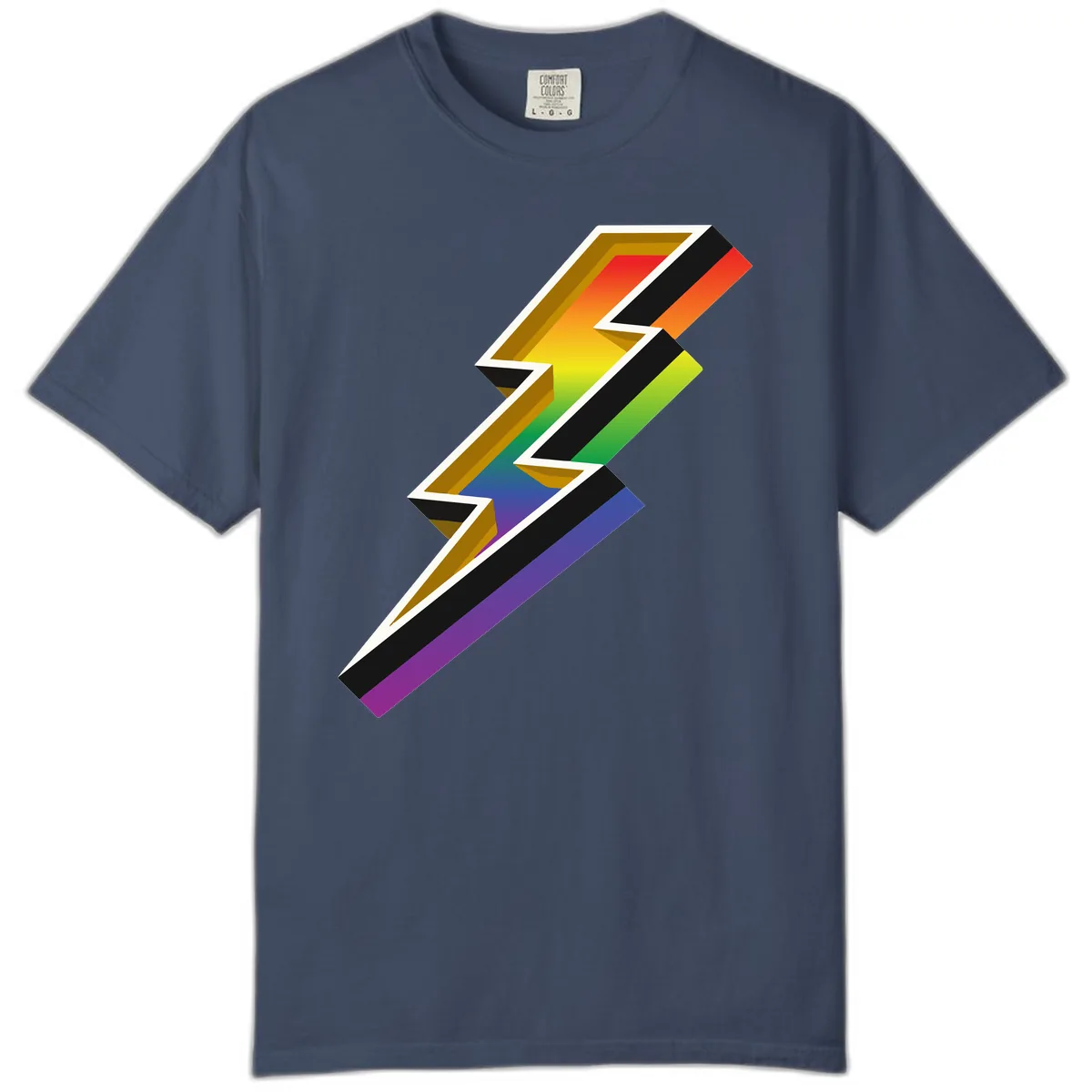 Rainbow Lightning Pride Bolt Comfort Color in Midnight
