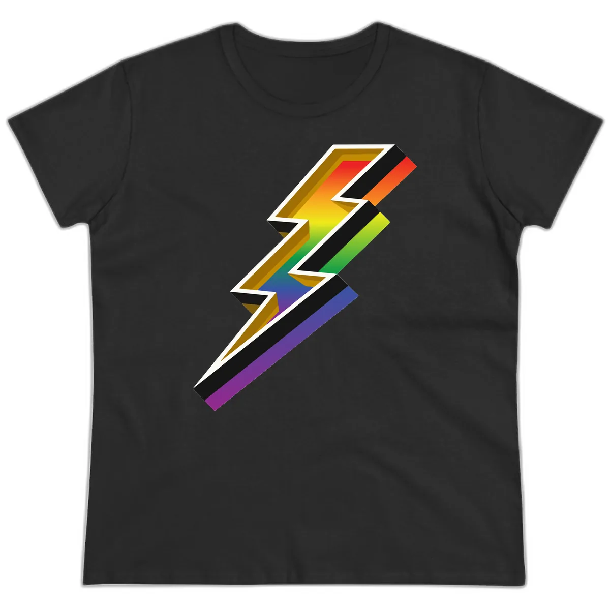 Rainbow Lightning Pride Bolt Ladies Tee in Black
