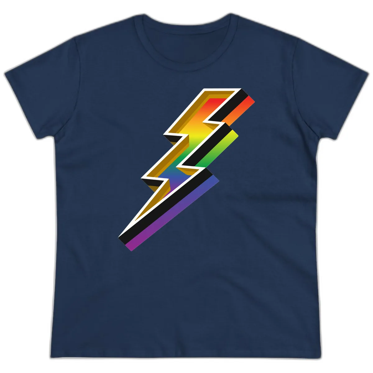 Rainbow Lightning Pride Bolt Ladies Tee in Navy
