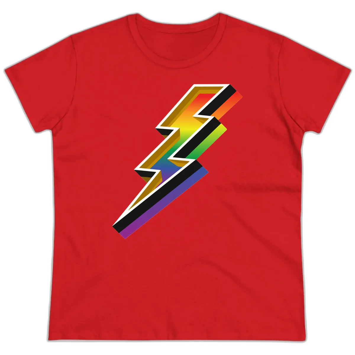 Rainbow Lightning Pride Bolt Ladies Tee in Red