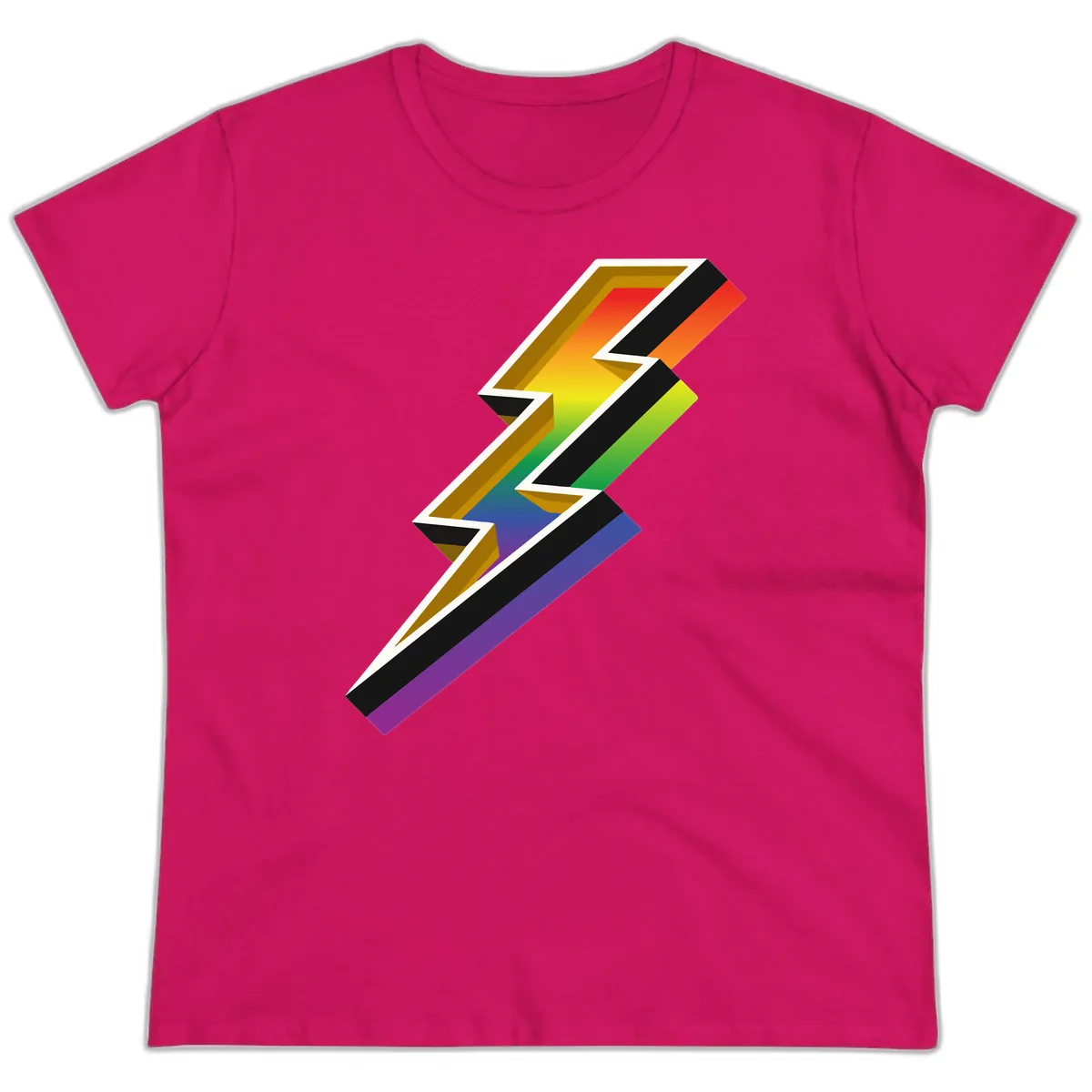 Rainbow Lightning Pride Bolt Ladies Tee in Heliconia