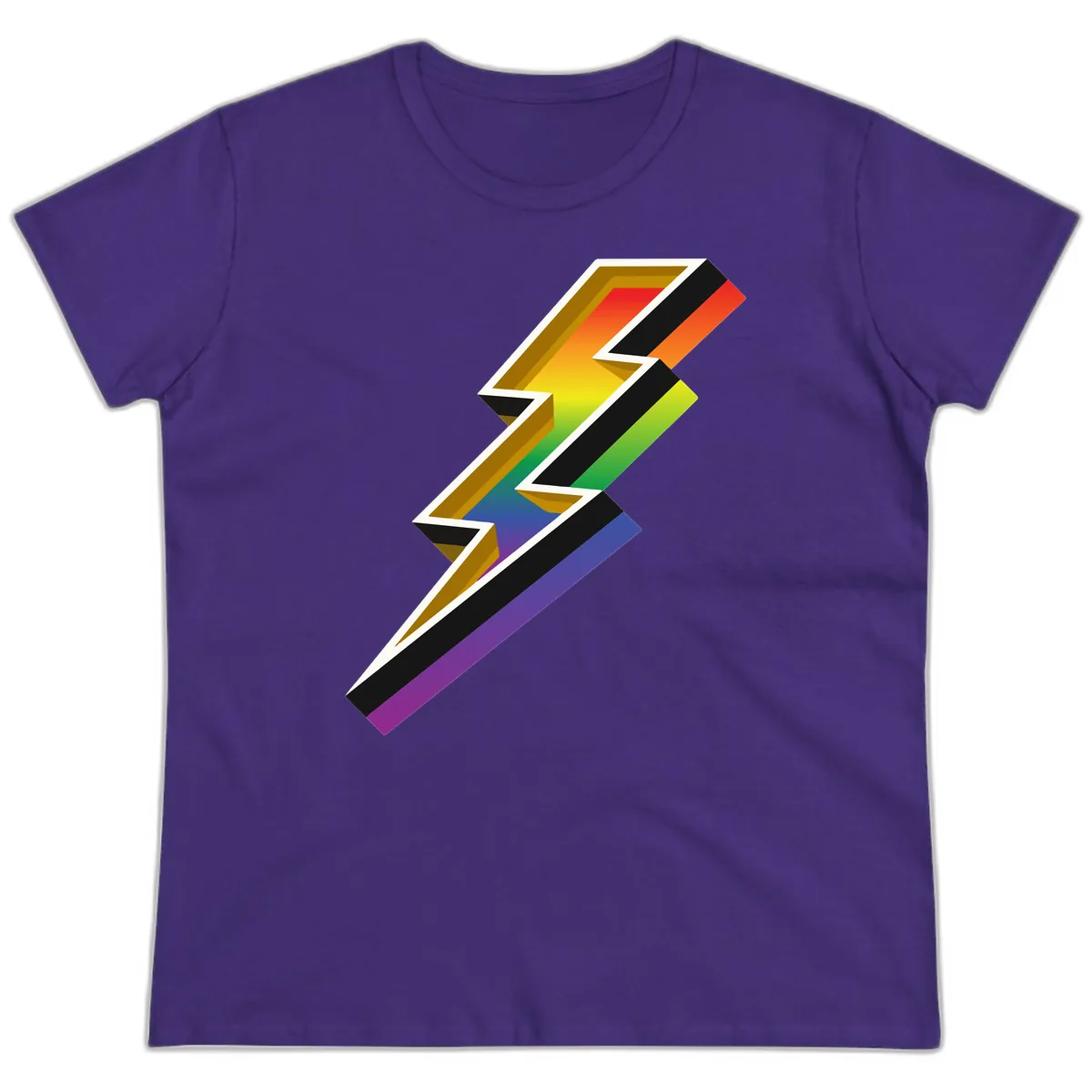 Rainbow Lightning Pride Bolt Ladies Tee in Purple