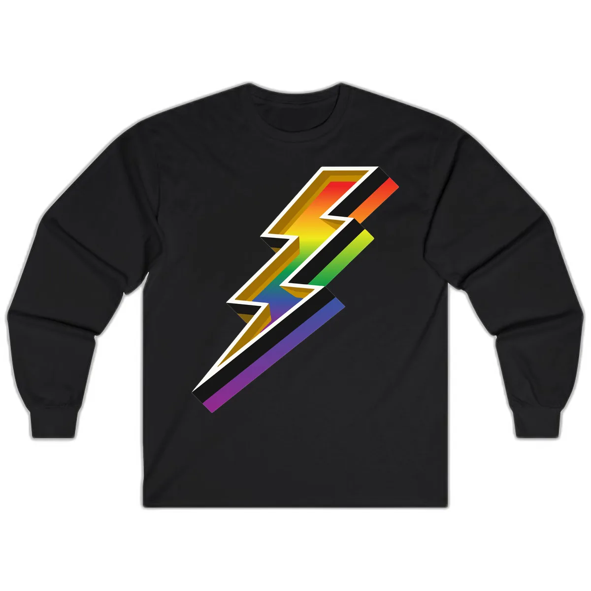 Rainbow Lightning Pride Bolt Long Sleeve in Black