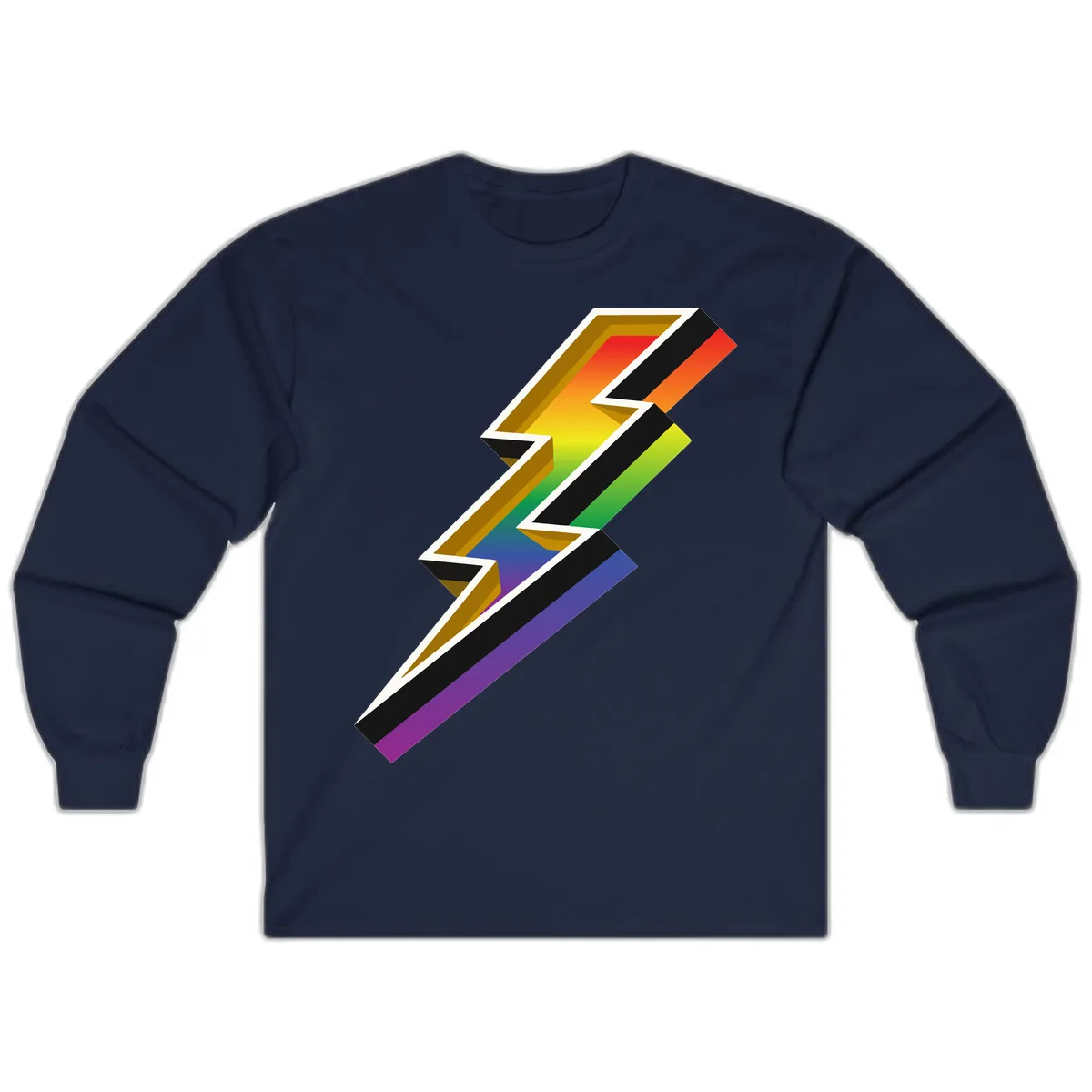 Rainbow Lightning Pride Bolt Long Sleeve in Navy