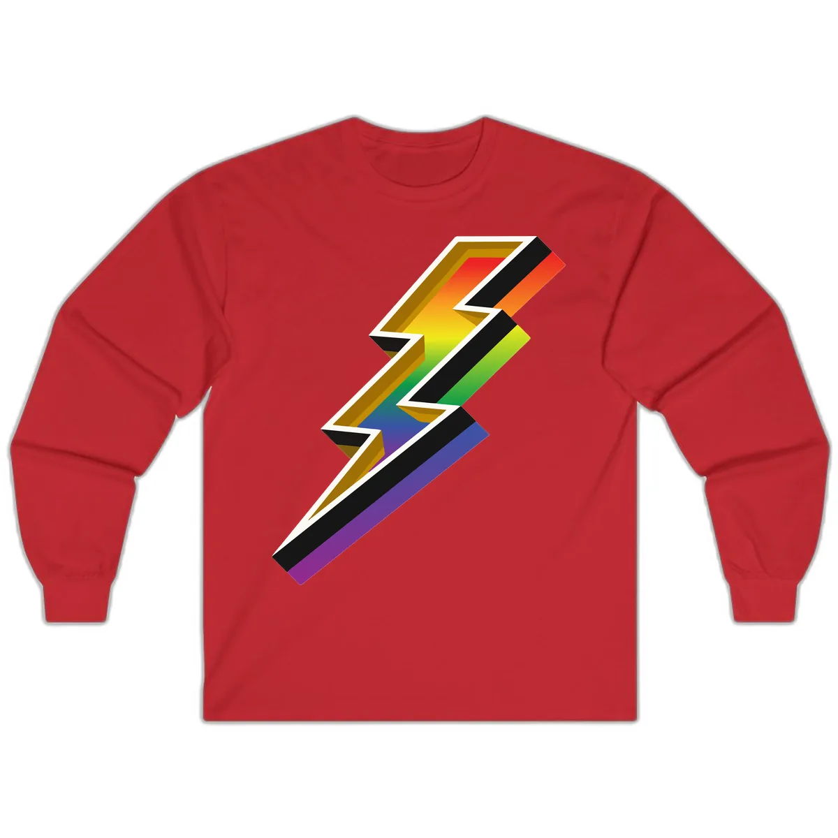 Rainbow Lightning Pride Bolt Long Sleeve in Red