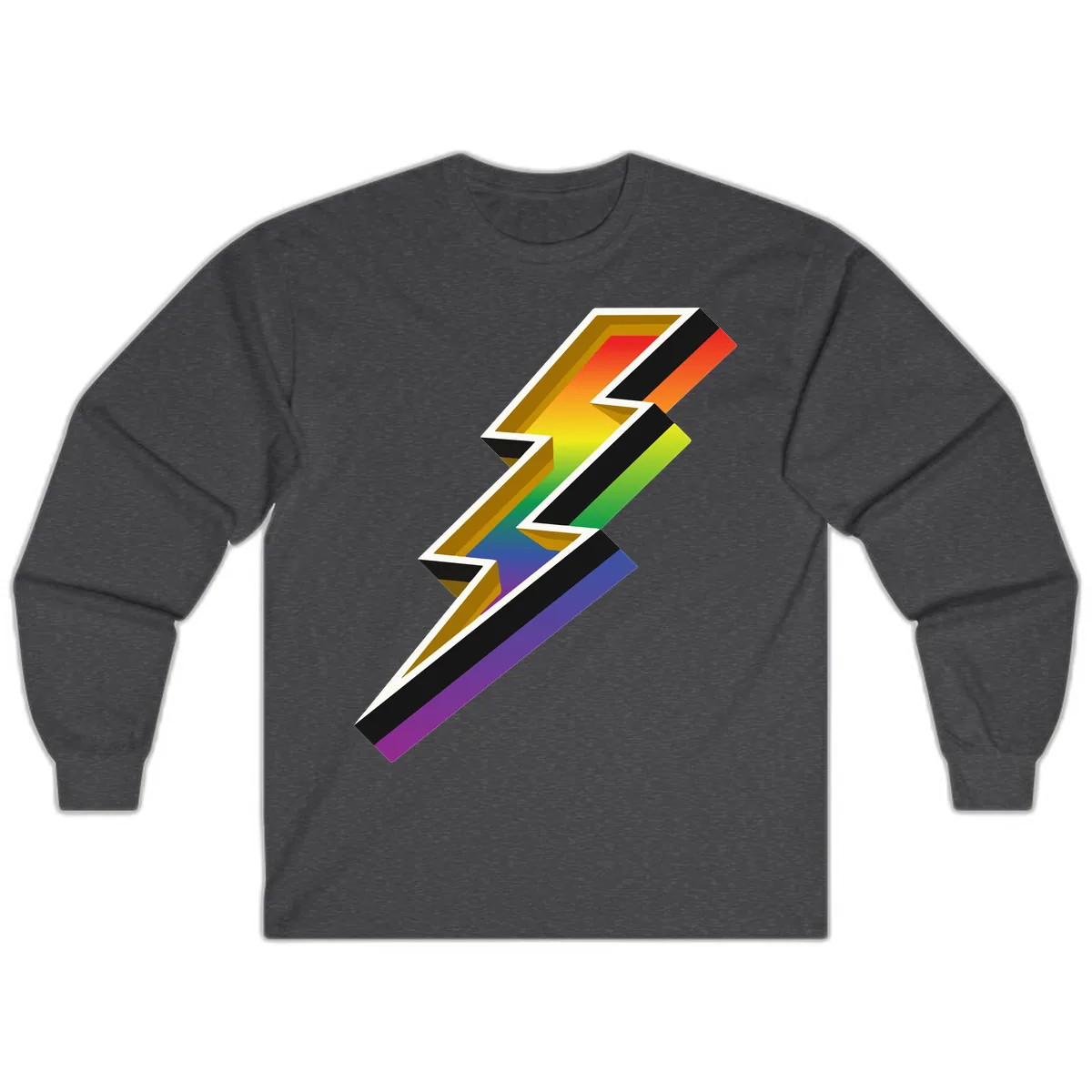 Rainbow Lightning Pride Bolt Long Sleeve in Dark Heather