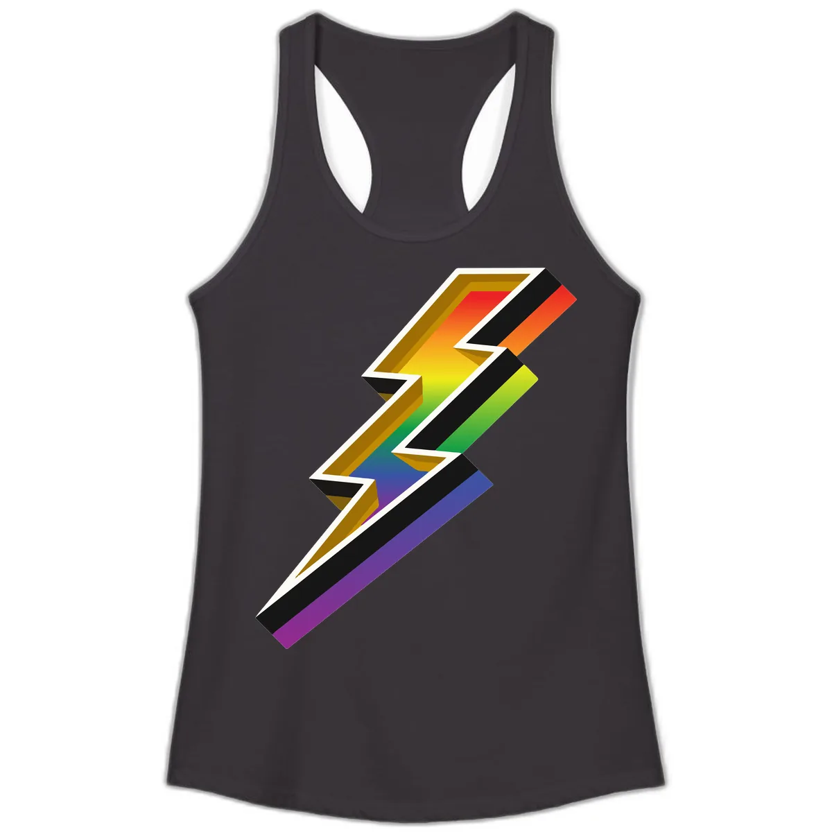 Rainbow Lightning Pride Bolt Ladies Tank in Black