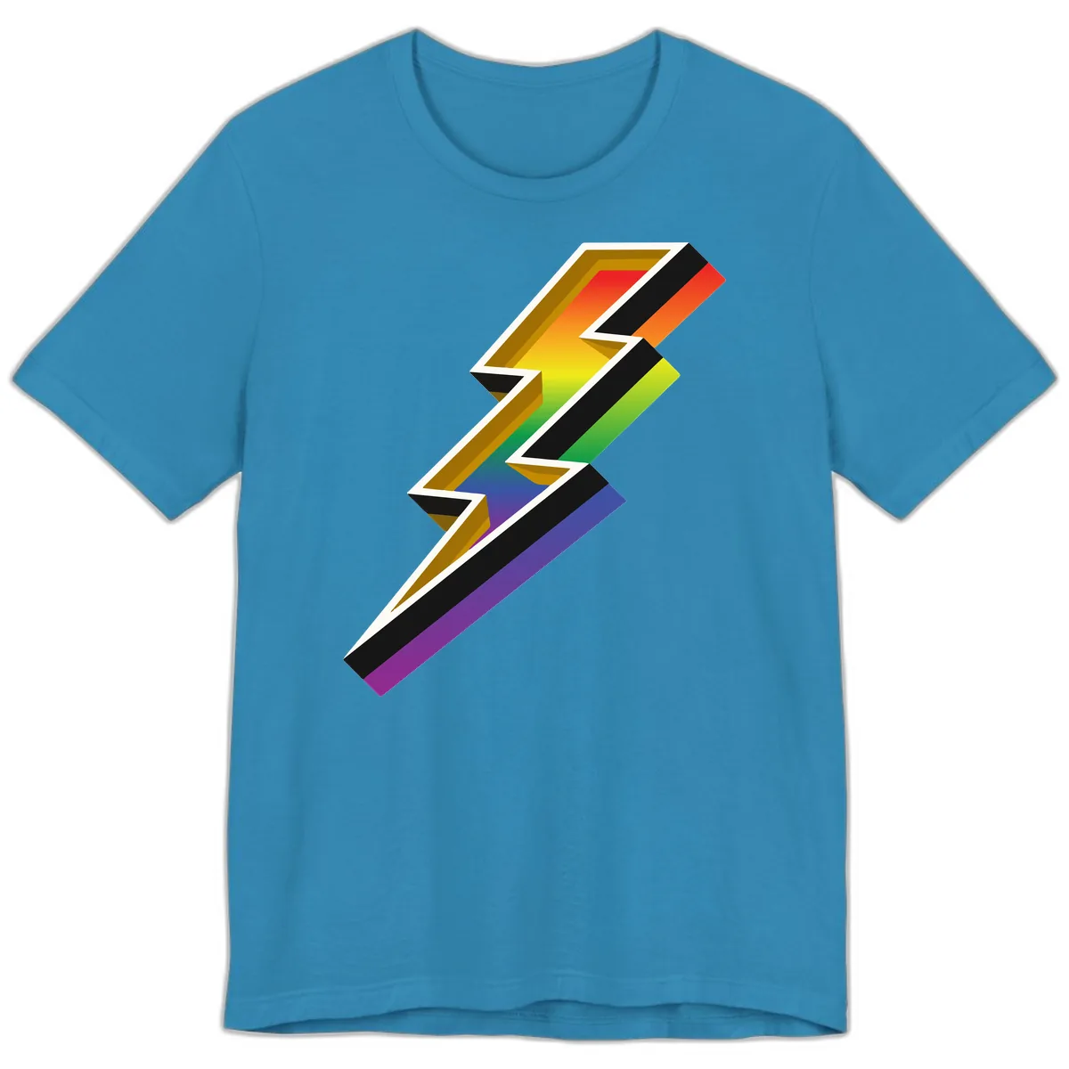 Rainbow Lightning Pride Bolt Premium T-Shirt in Aqua