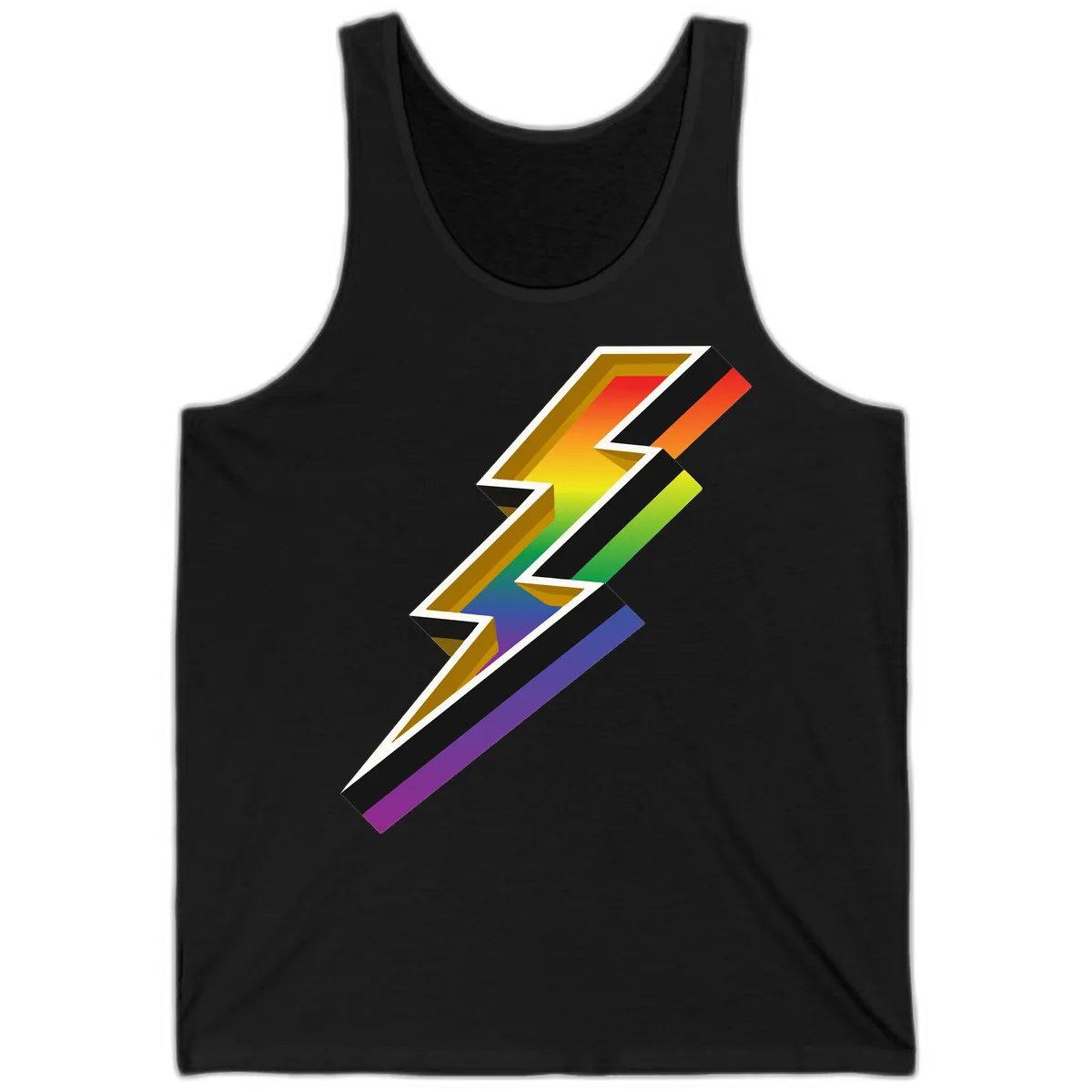 Rainbow Lightning Pride Bolt Tank in Black
