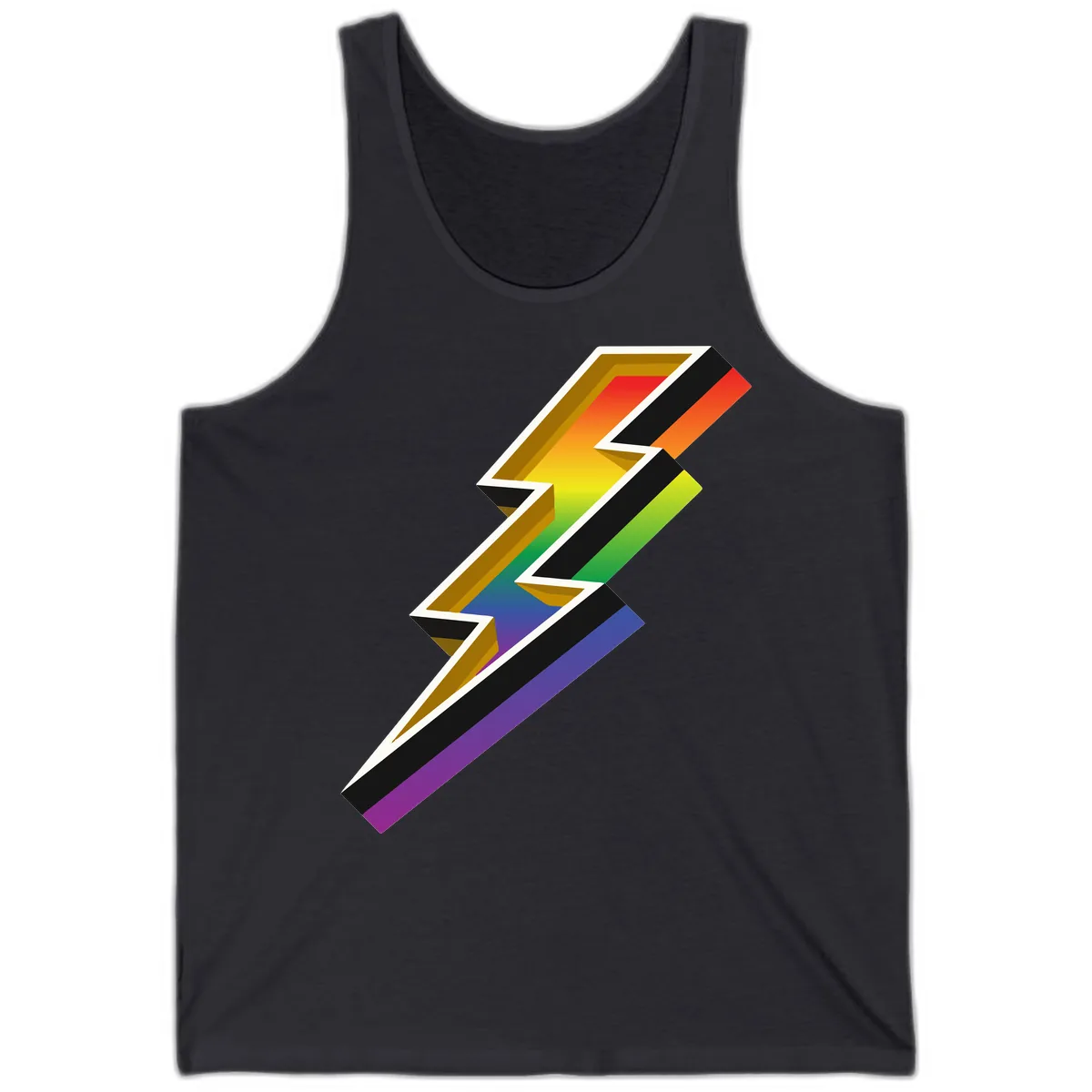 Rainbow Lightning Pride Bolt Tank in Dark Grey