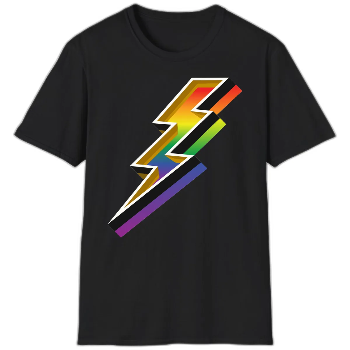 Rainbow Lightning Pride Bolt T-Shirt in Black