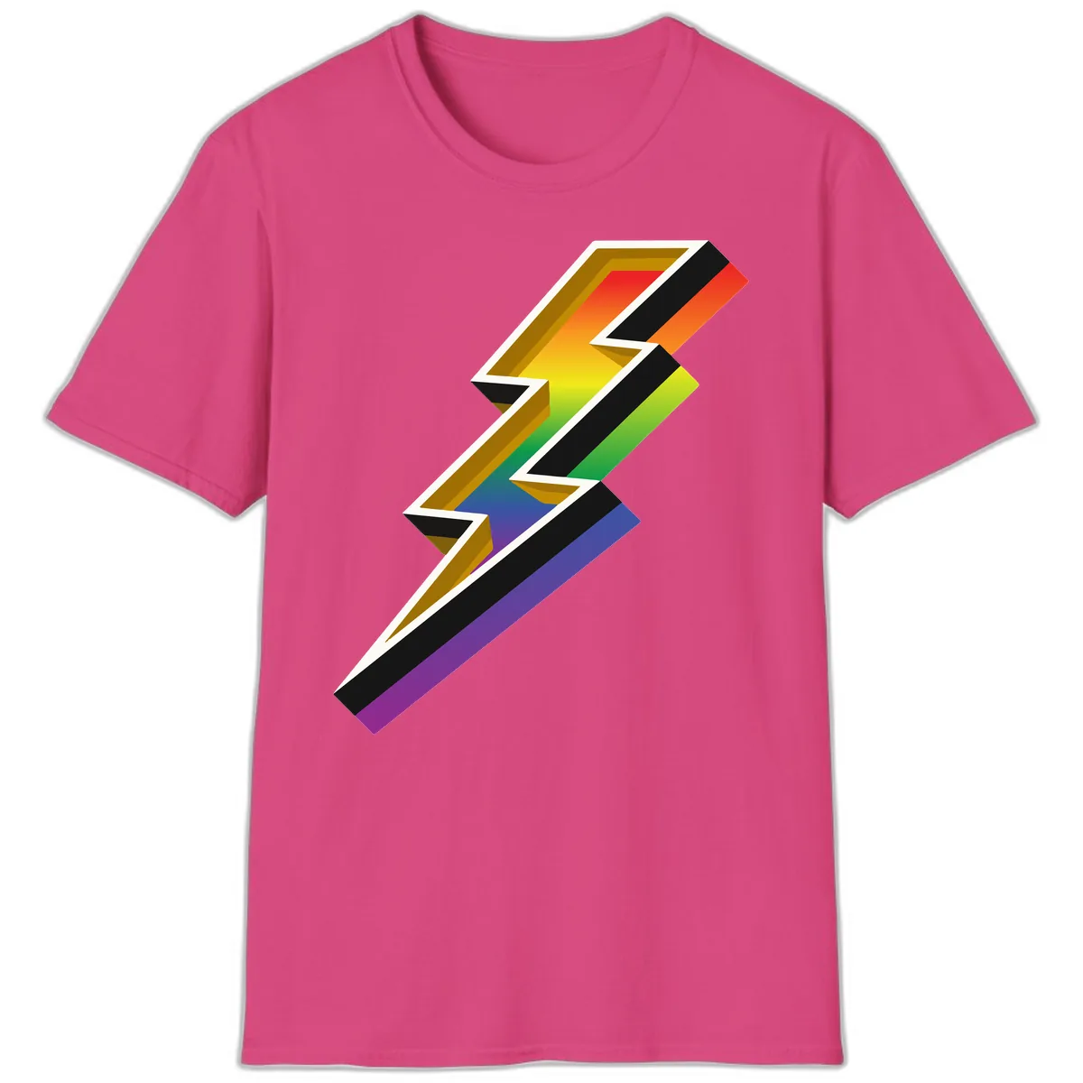 Rainbow Lightning Pride Bolt T-Shirt in Heliconia