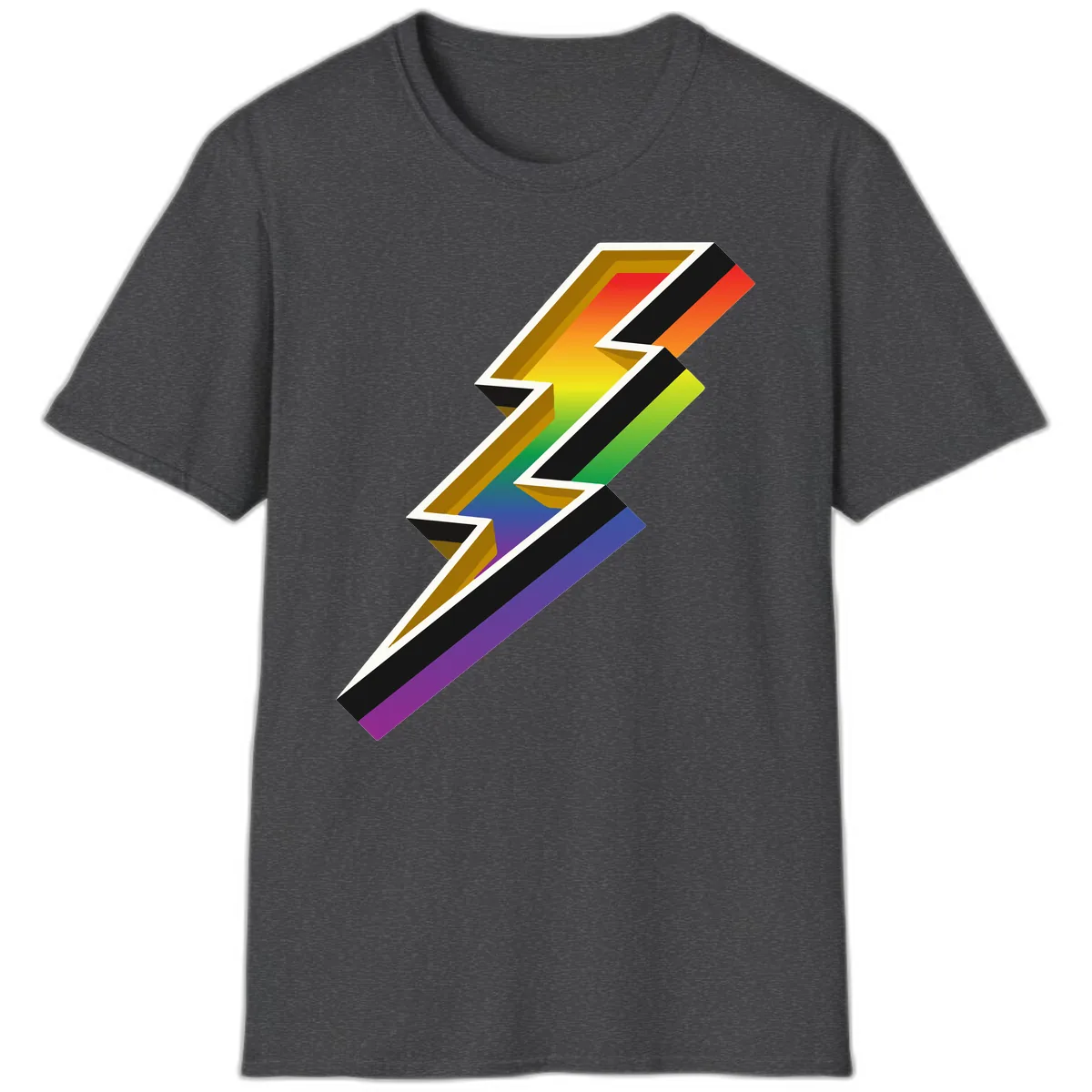 Rainbow Lightning Pride Bolt T-Shirt in Dark Heather