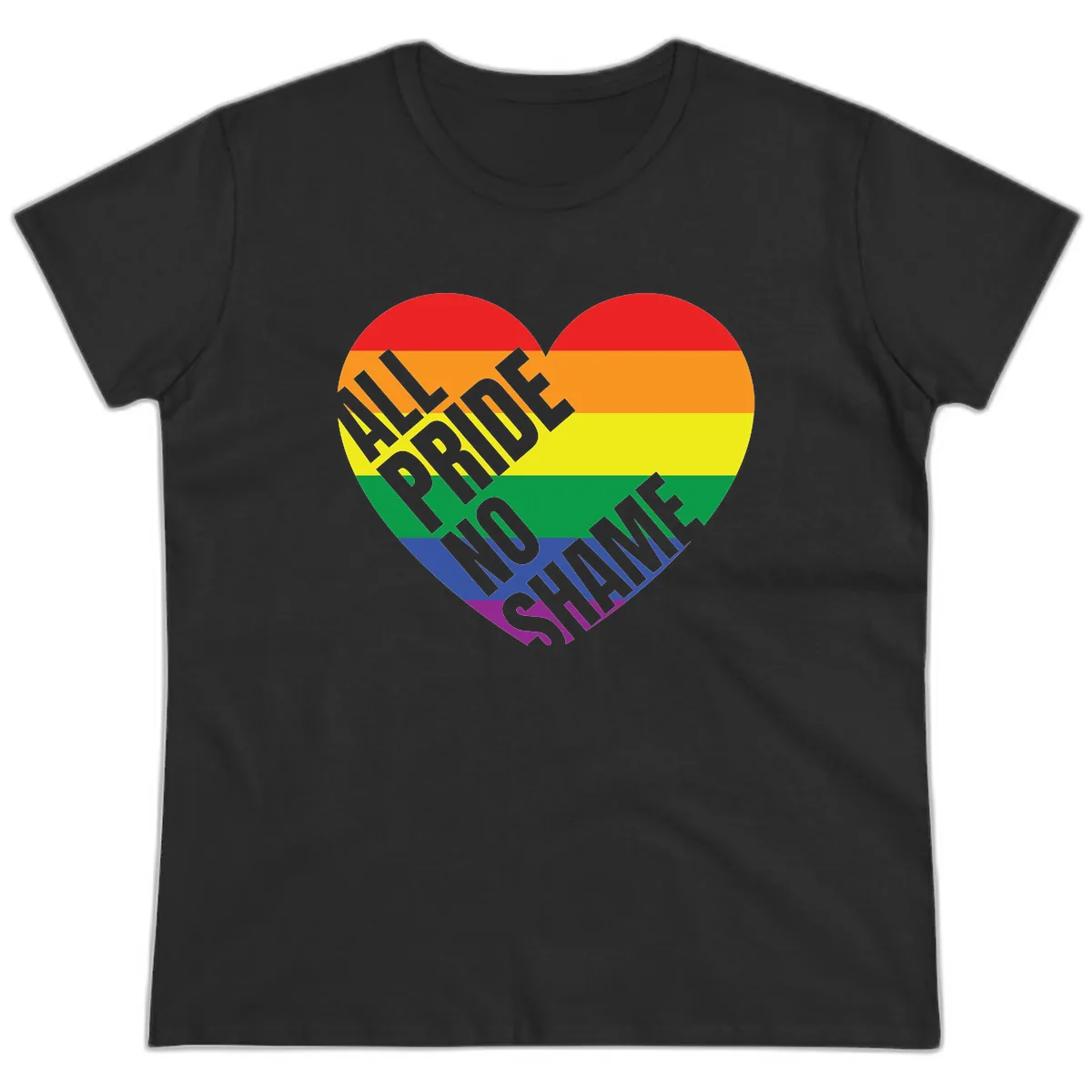 Love Is Love Rainbow Pride Heart Ladies Tee in Black