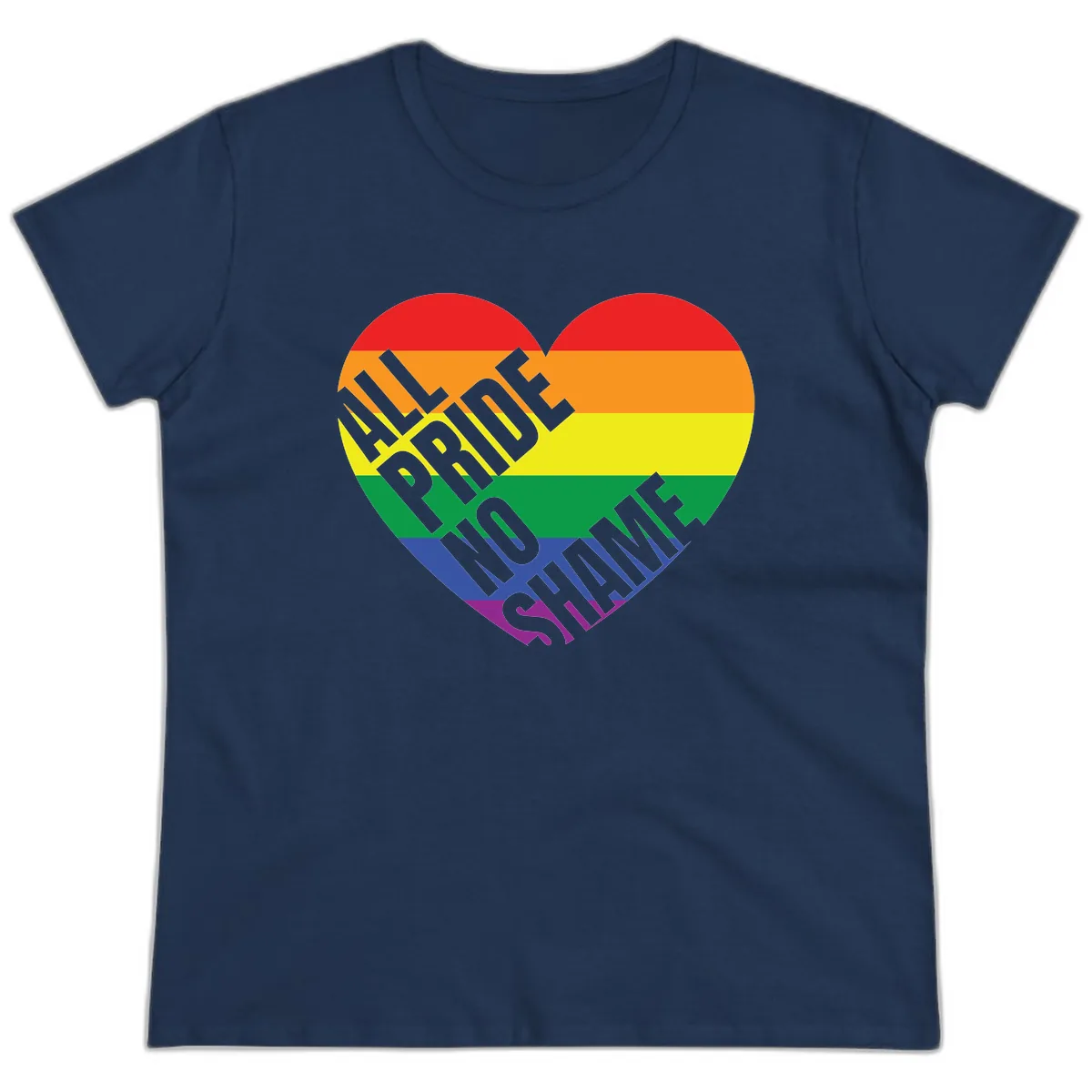 Love Is Love Rainbow Pride Heart Ladies Tee in Navy