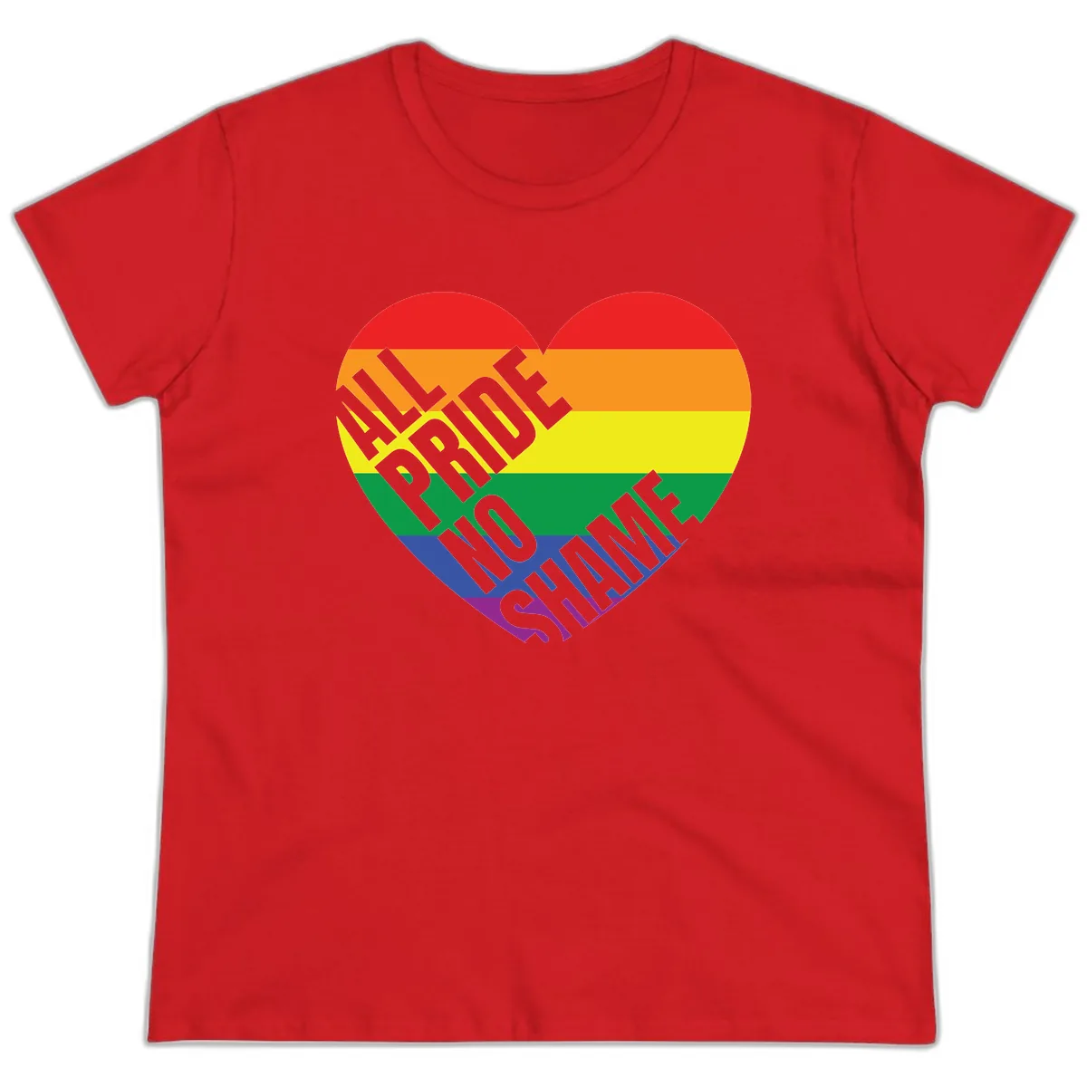 Love Is Love Rainbow Pride Heart Ladies Tee in Red