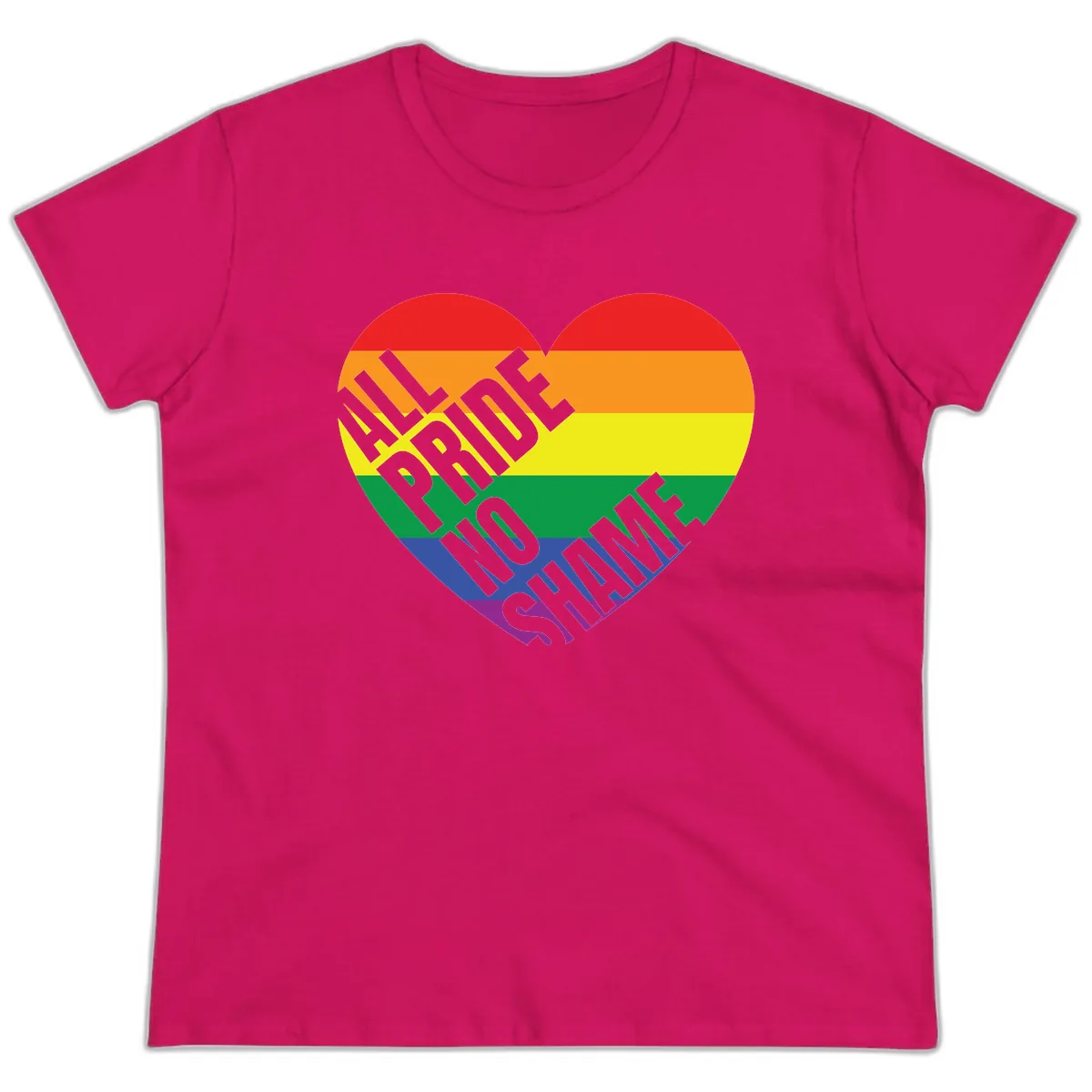 Love Is Love Rainbow Pride Heart Ladies Tee in Heliconia