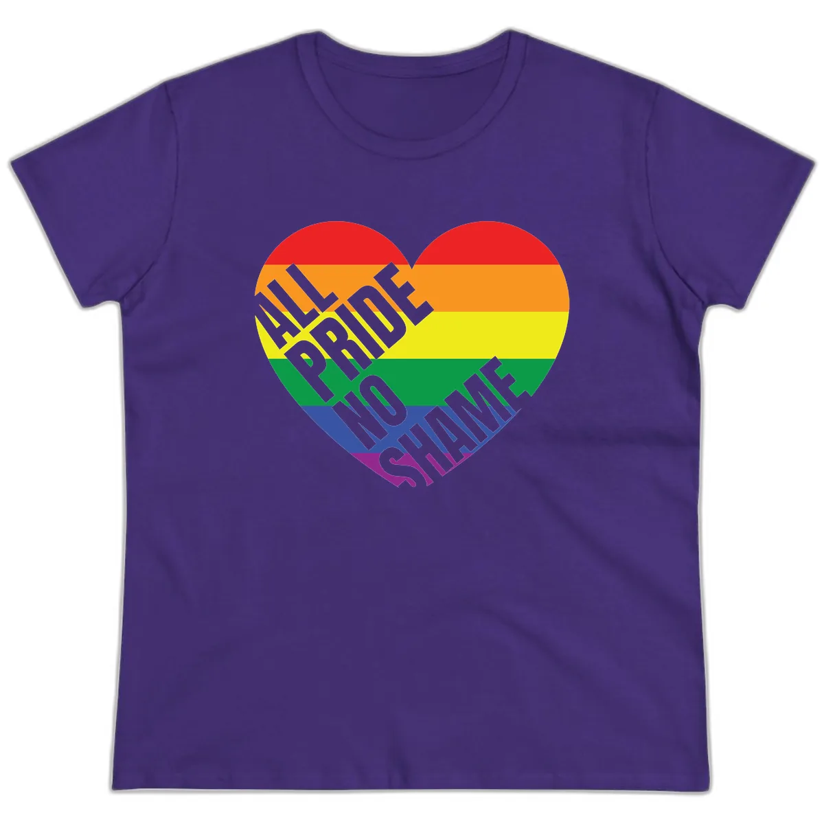 Love Is Love Rainbow Pride Heart Ladies Tee in Purple