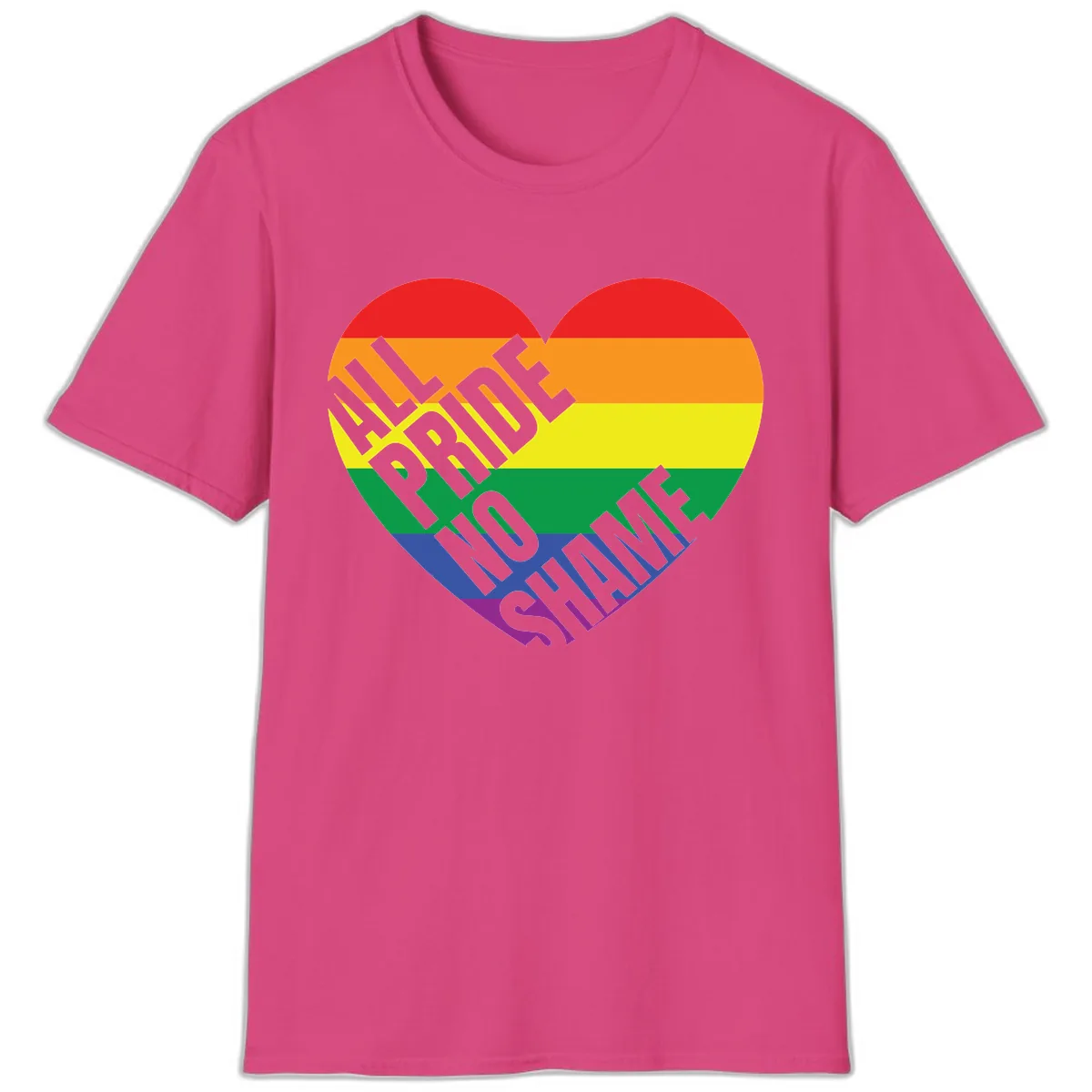 Love Is Love Rainbow Pride Heart T-Shirt in Heliconia