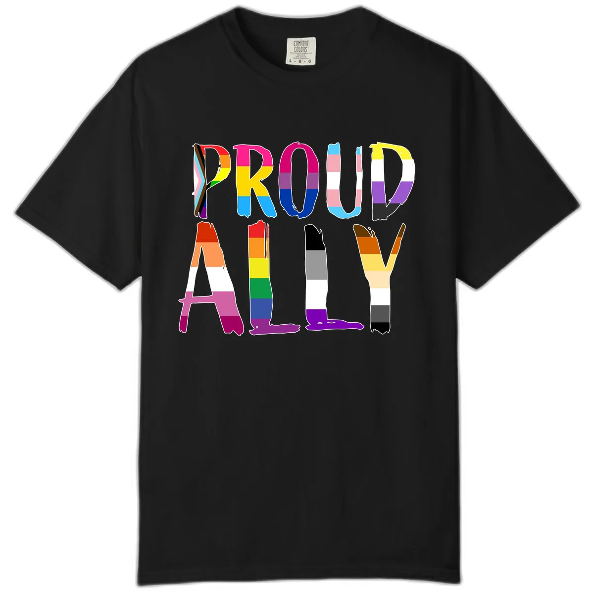 Proud Rainbow Letters Comfort Color in Black