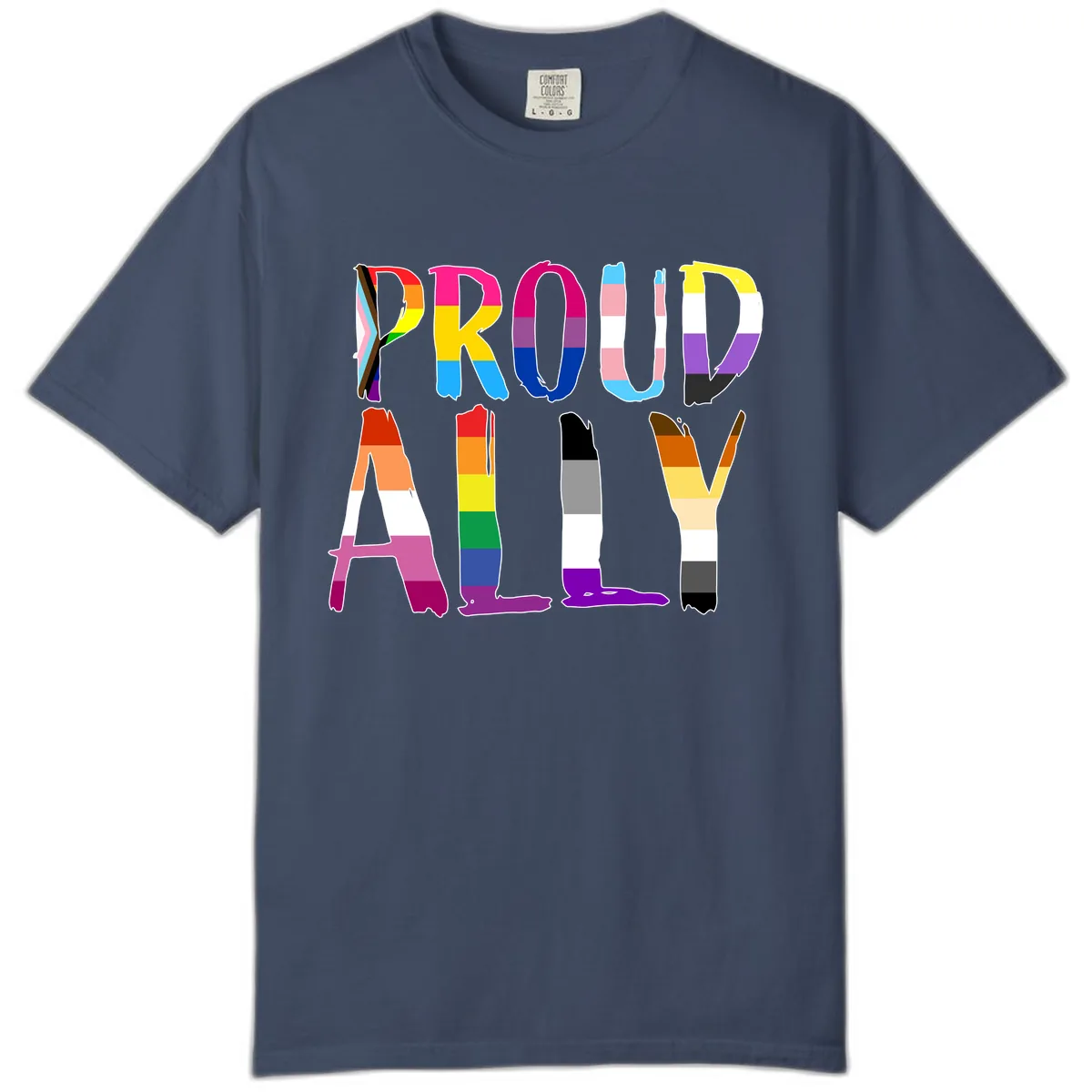 Proud Rainbow Letters Comfort Color in Midnight