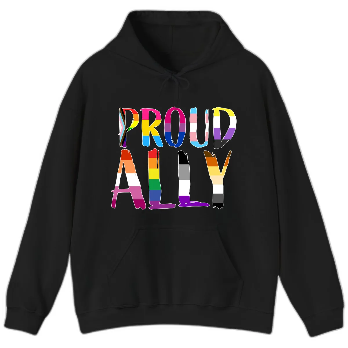 Proud Rainbow Letters Hoodie in Black
