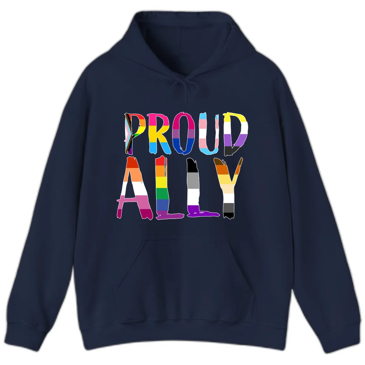 Proud Rainbow Letters Hoodie in Navy