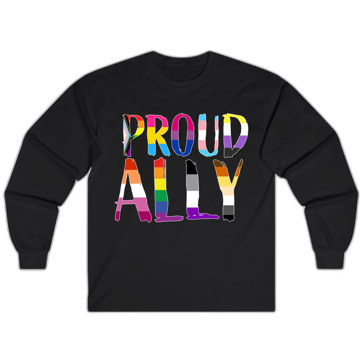 Proud Rainbow Letters Long Sleeve in Black