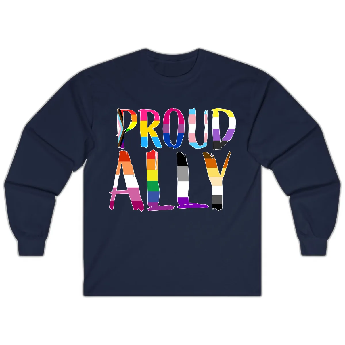 Proud Rainbow Letters Long Sleeve in Navy