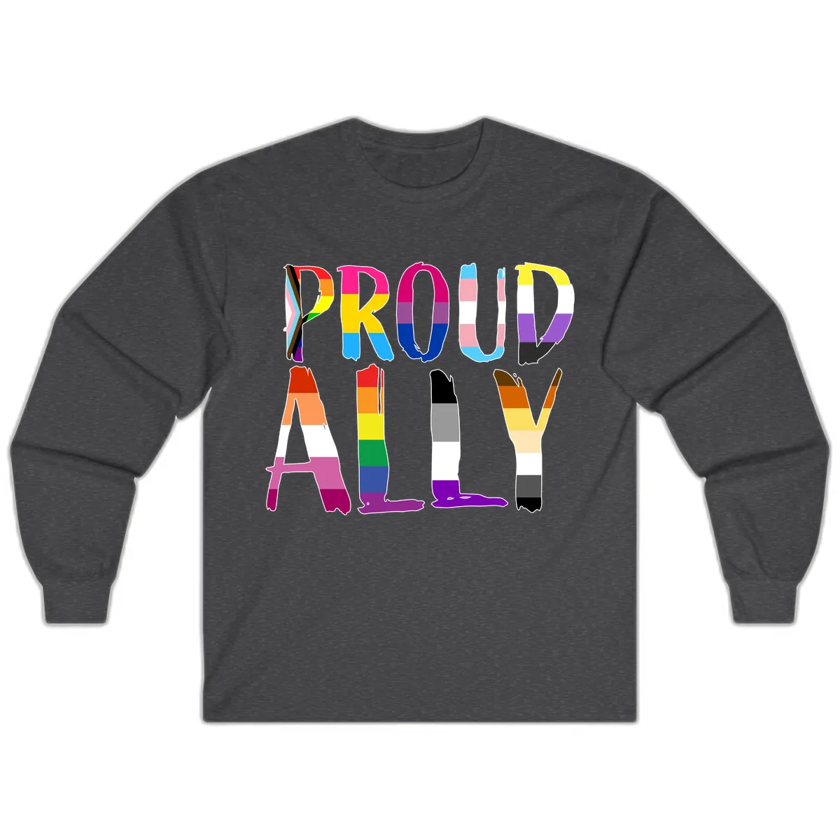 Proud Rainbow Letters Long Sleeve in Dark Heather