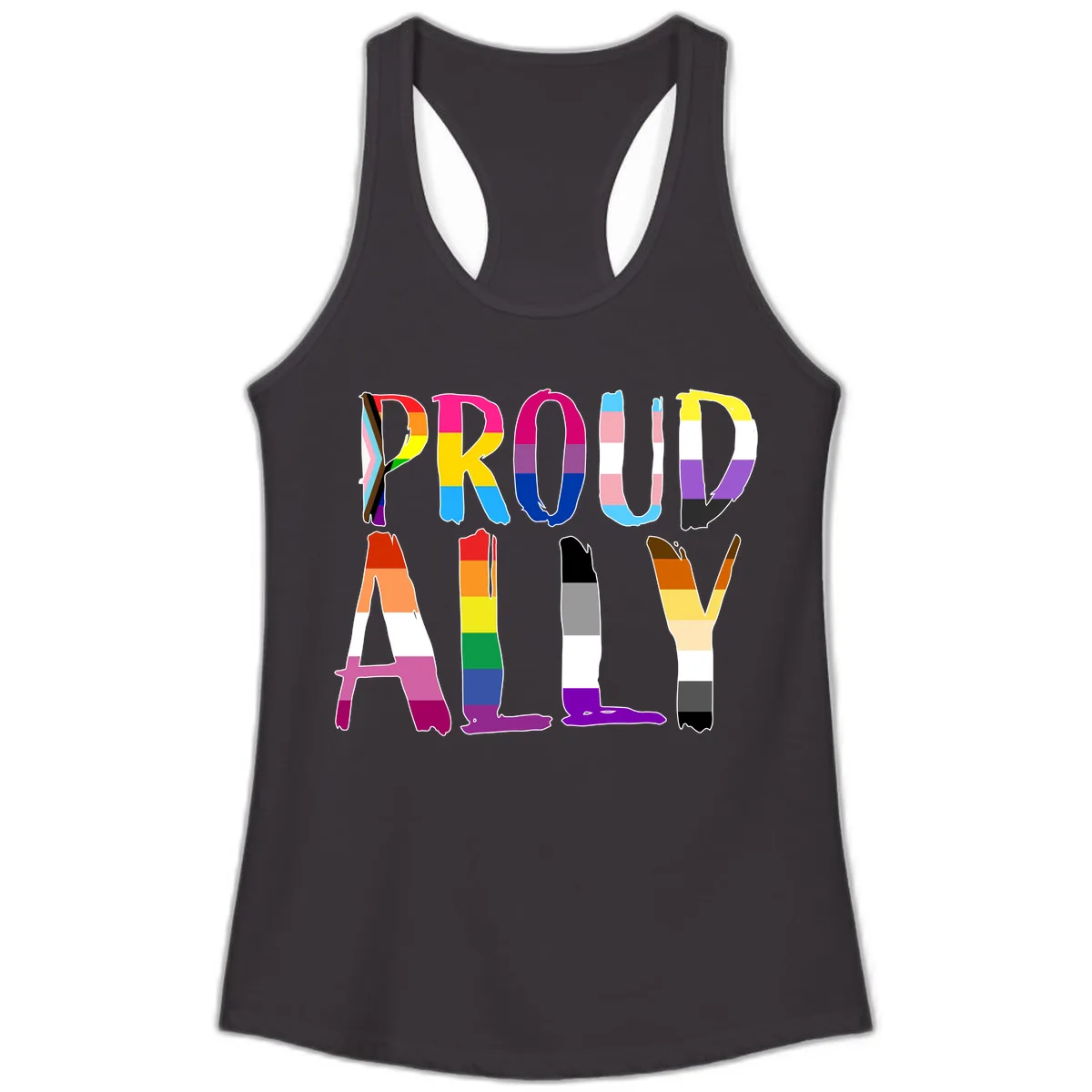 Proud Rainbow Letters Ladies Tank in Black