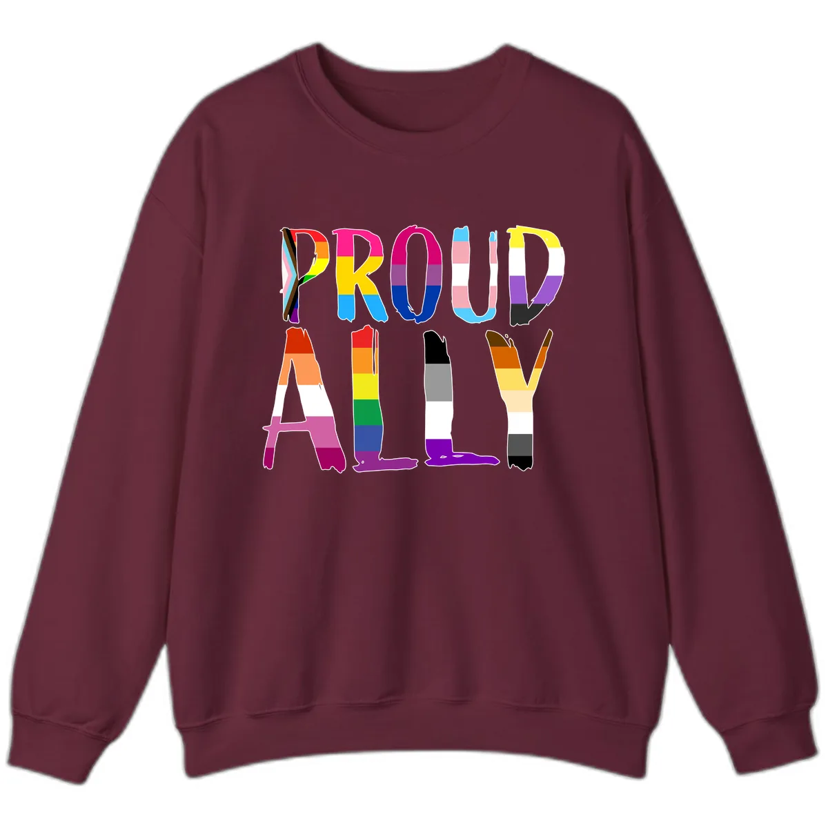 Proud Rainbow Letters Sweatshirt in Maroon