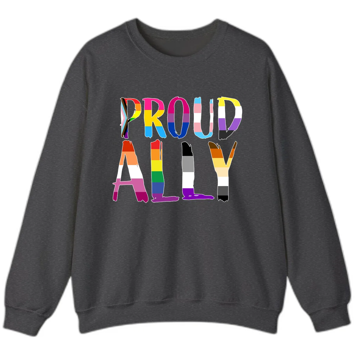 Proud Rainbow Letters Sweatshirt in Dark Heather
