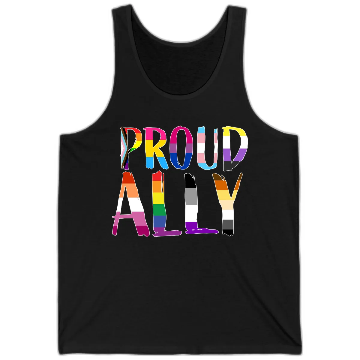Proud Rainbow Letters Tank in Black