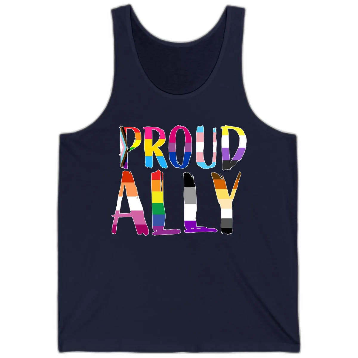 Proud Rainbow Letters Tank in Navy