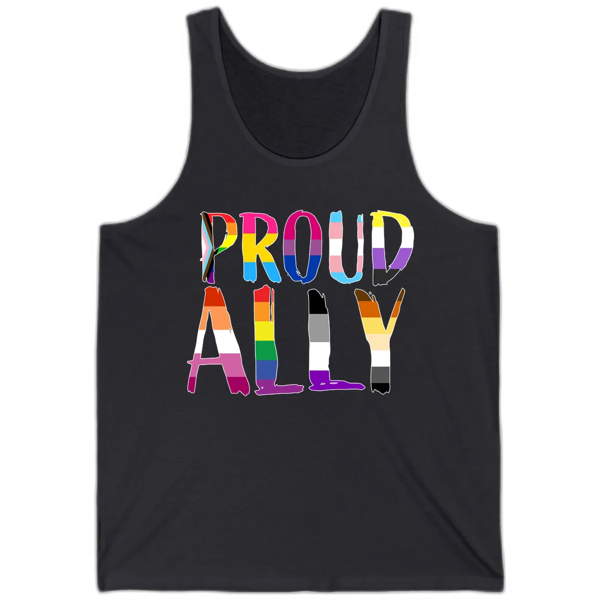 Proud Rainbow Letters Tank in Dark Grey
