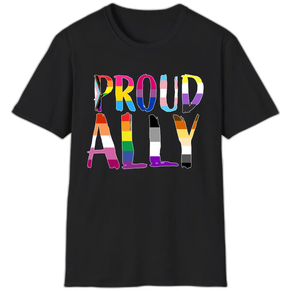 Proud Rainbow Letters T-Shirt in Black