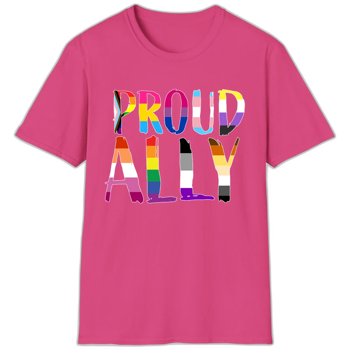 Proud Rainbow Letters T-Shirt in Heliconia