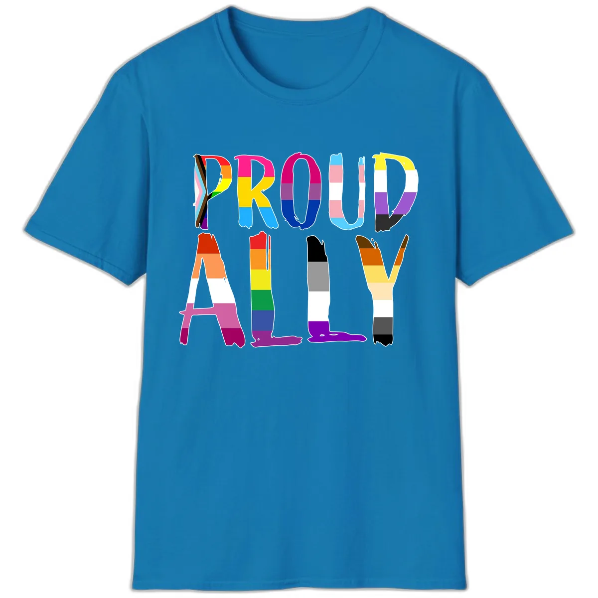 Proud Rainbow Letters T-Shirt in Sapphire