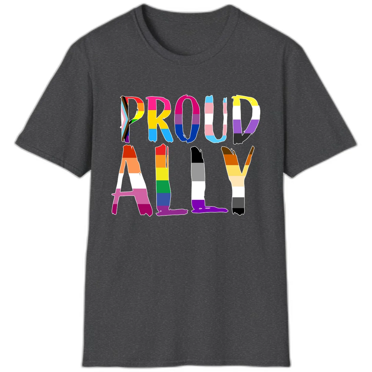 Proud Rainbow Letters T-Shirt in Dark Heather