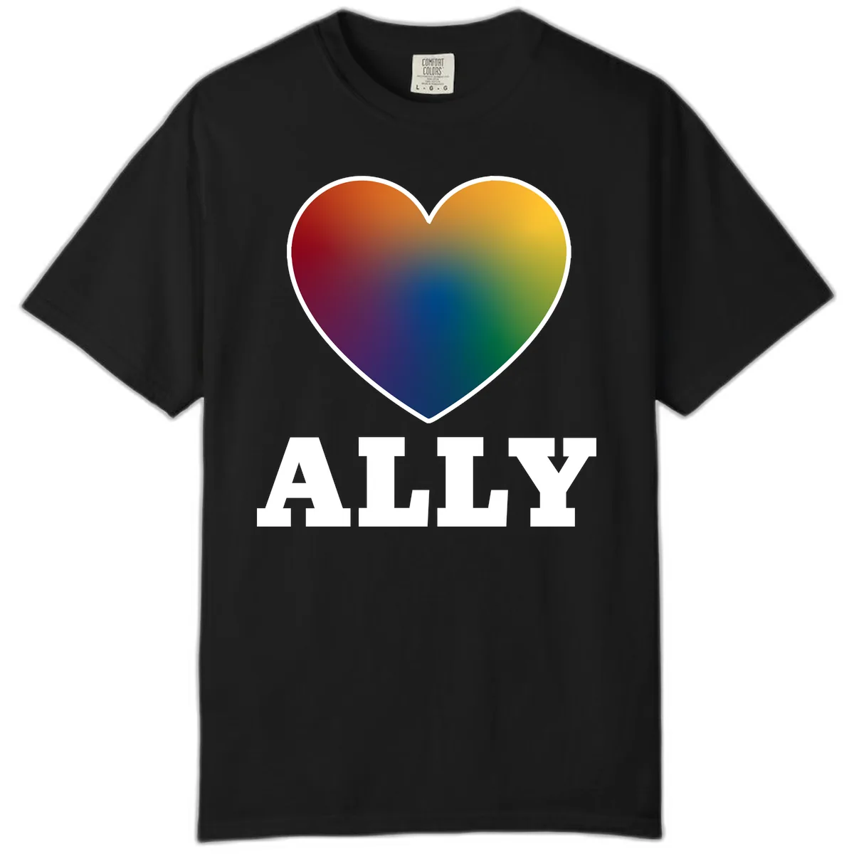 Ally Rainbow Heart Pride Design Comfort Color in Black