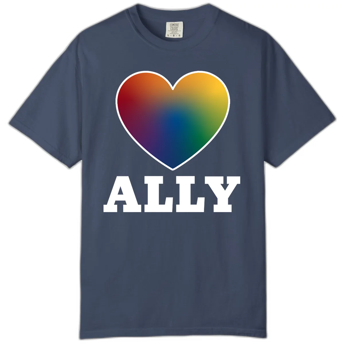 Ally Rainbow Heart Pride Design Comfort Color in Midnight