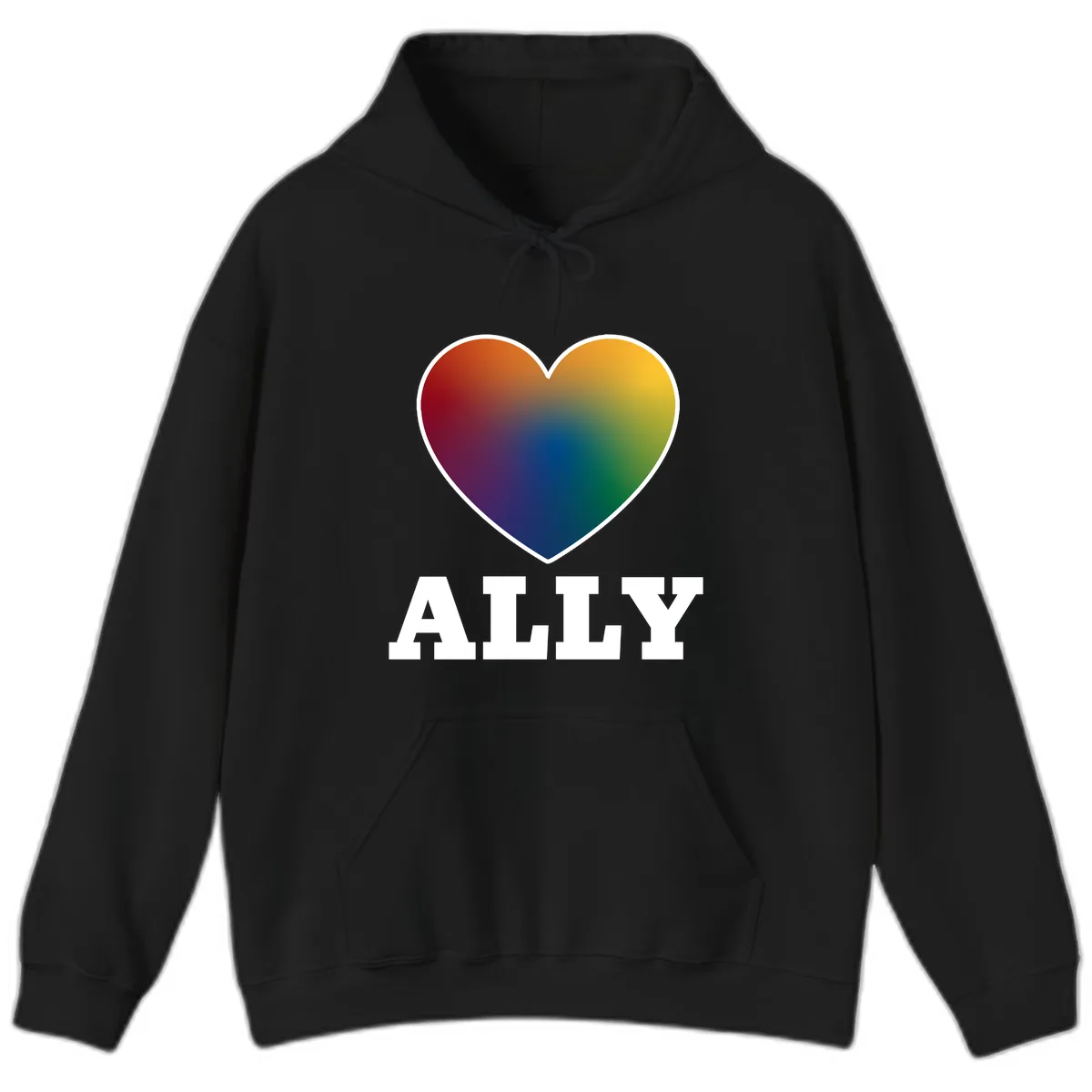 Ally Rainbow Heart Pride Design Hoodie in Black