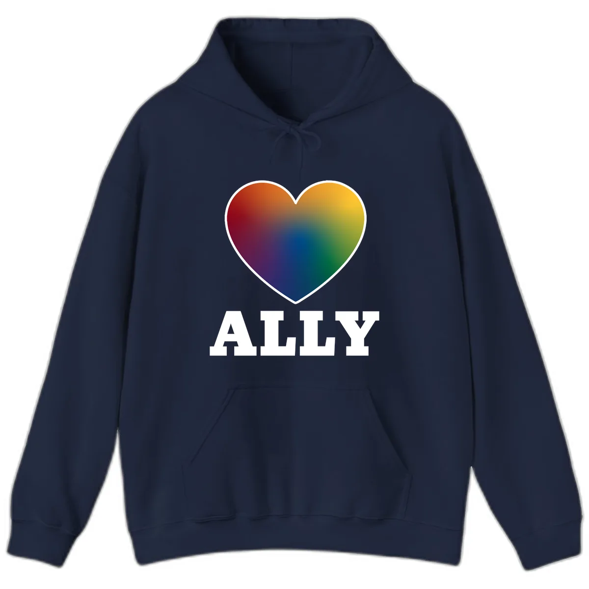 Ally Rainbow Heart Pride Design Hoodie in Navy