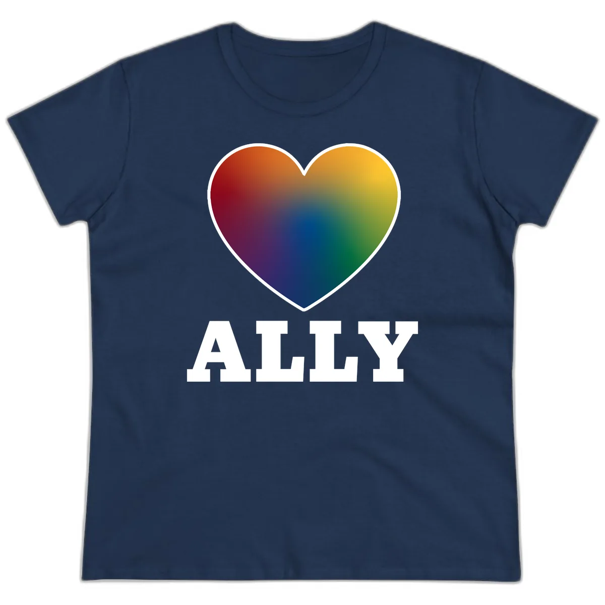 Ally Rainbow Heart Pride Design Ladies Tee in Navy