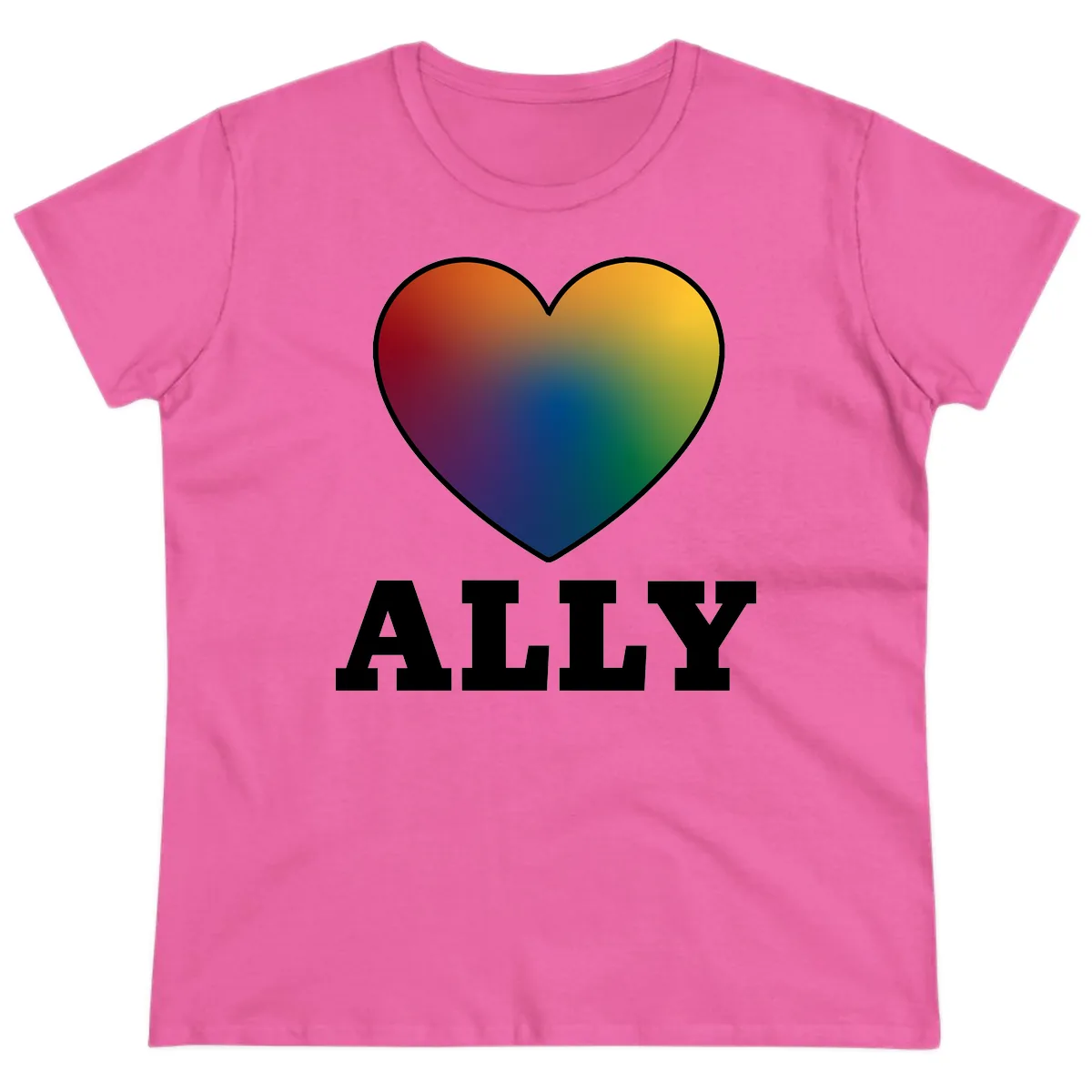Ally Rainbow Heart Pride Design Ladies Tee in Azalea