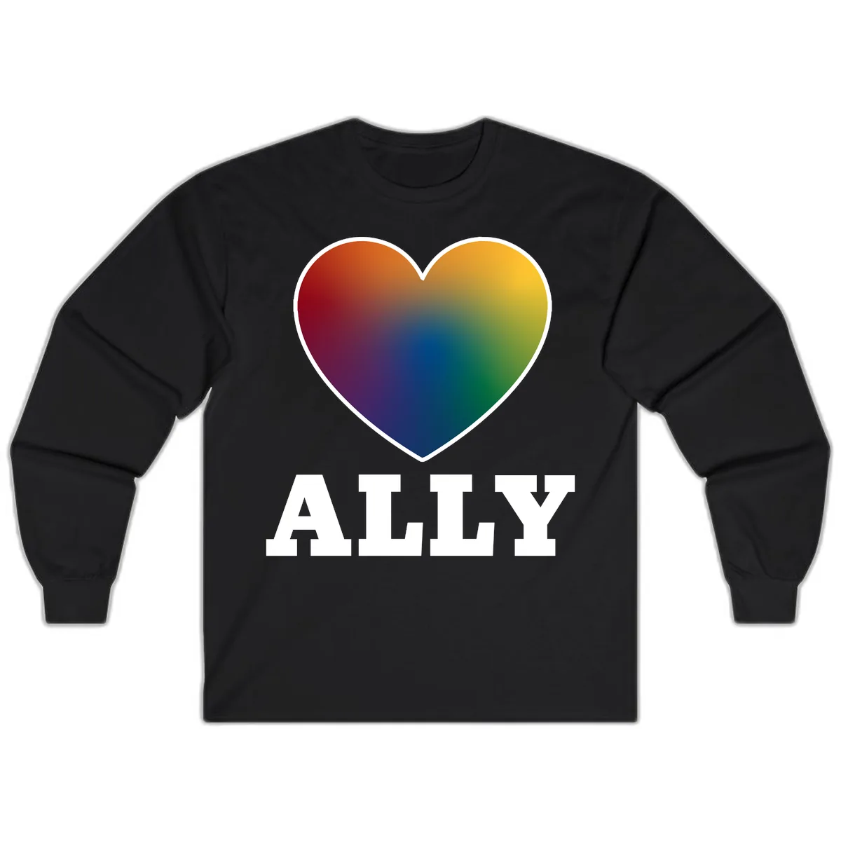 Ally Rainbow Heart Pride Design Long Sleeve in Black