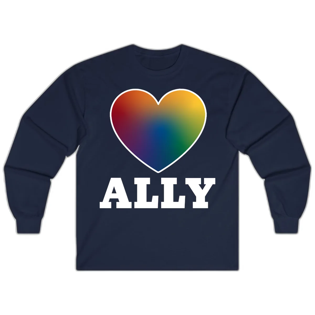 Ally Rainbow Heart Pride Design Long Sleeve in Navy