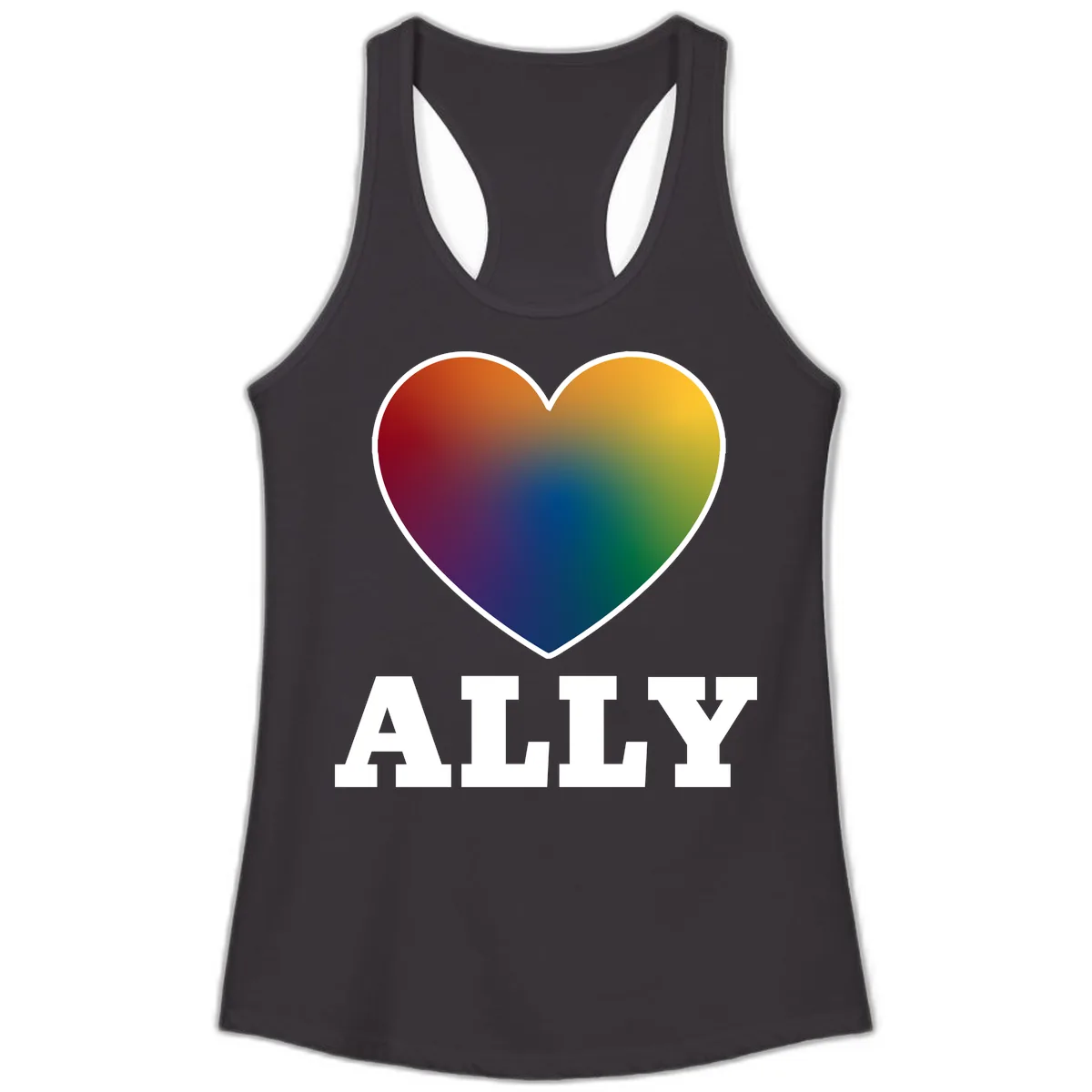 Ally Rainbow Heart Pride Design Ladies Tank in Black
